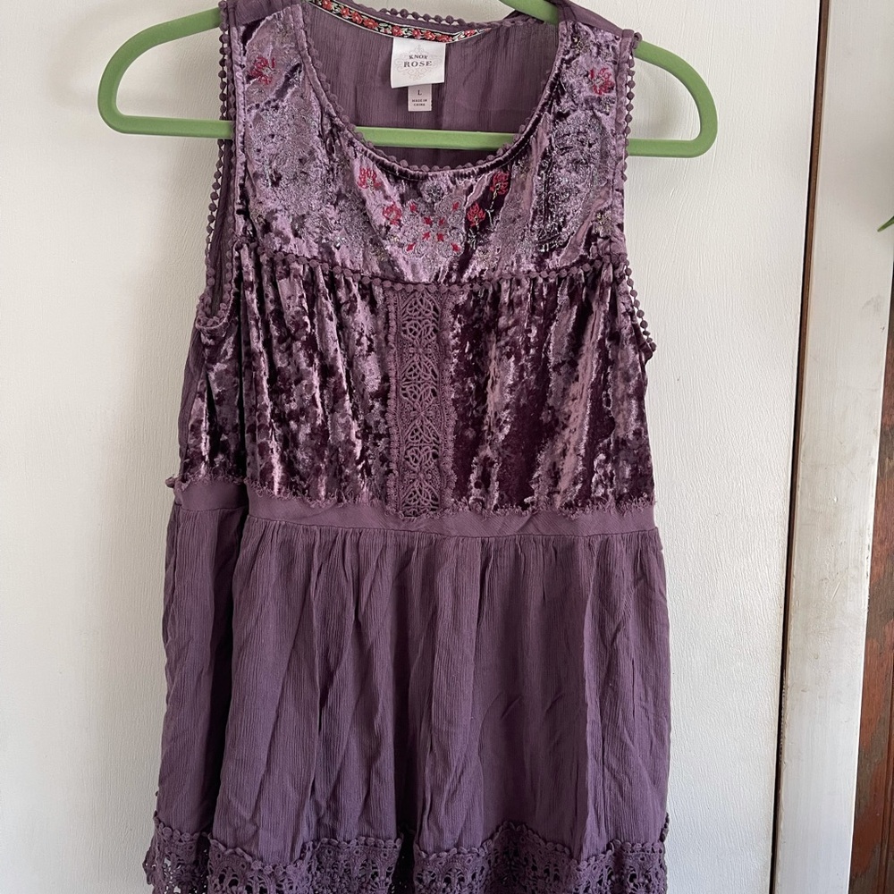 Knox rose purple velvet embroidered summer top